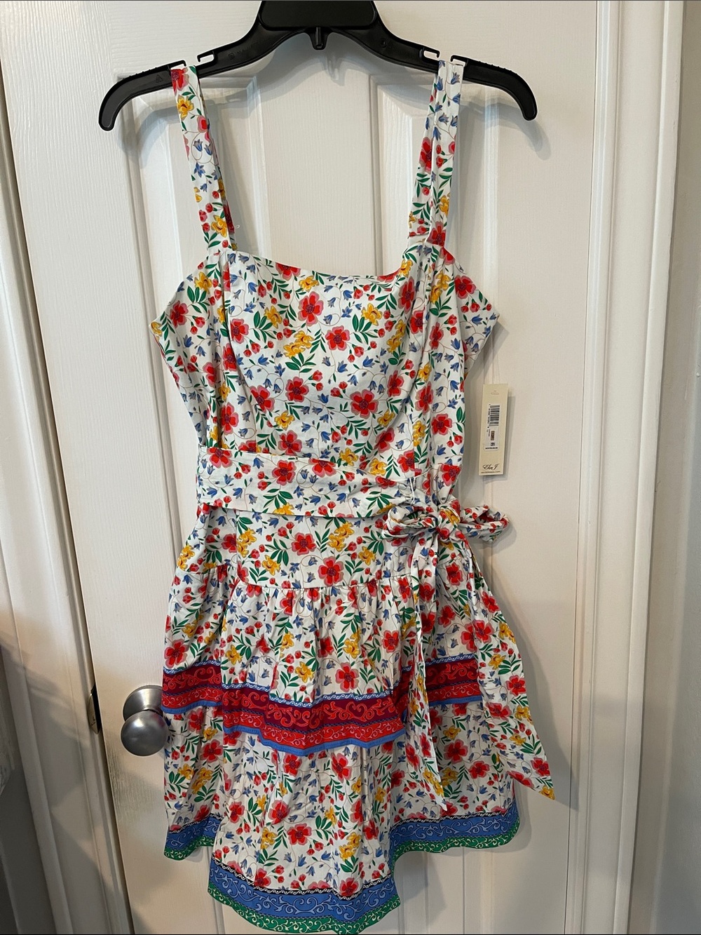 NWT Eliza J White Floral Sundress with Red & Blue Accents